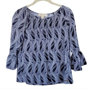 MICHAEL MICHAEL KORS BLUE BELL SLEEVE ARTSY TOP‎ BLOUSE Sz S